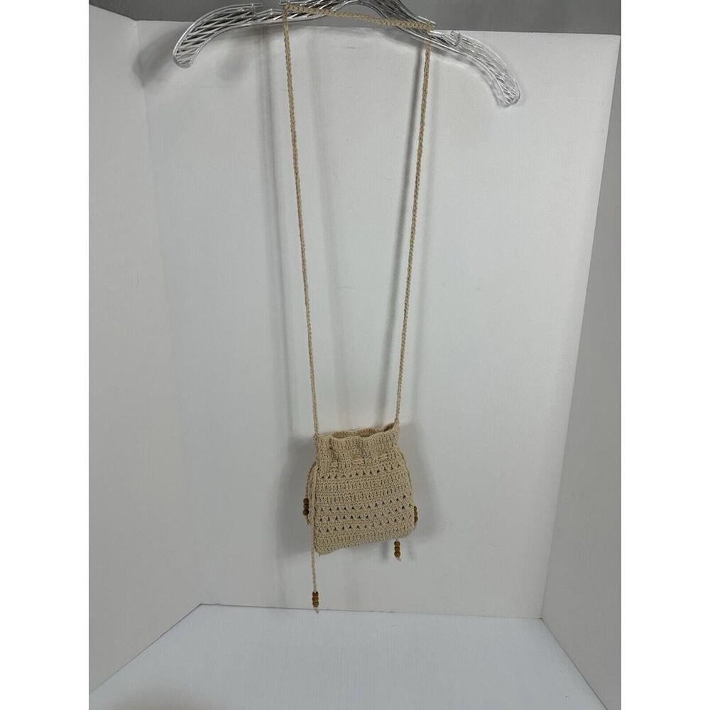 VTG Crocheted Macrame Boho Crossbody Bag Purse Braided Strap Lined‎ Fringe NWT - Picture 6 of 11